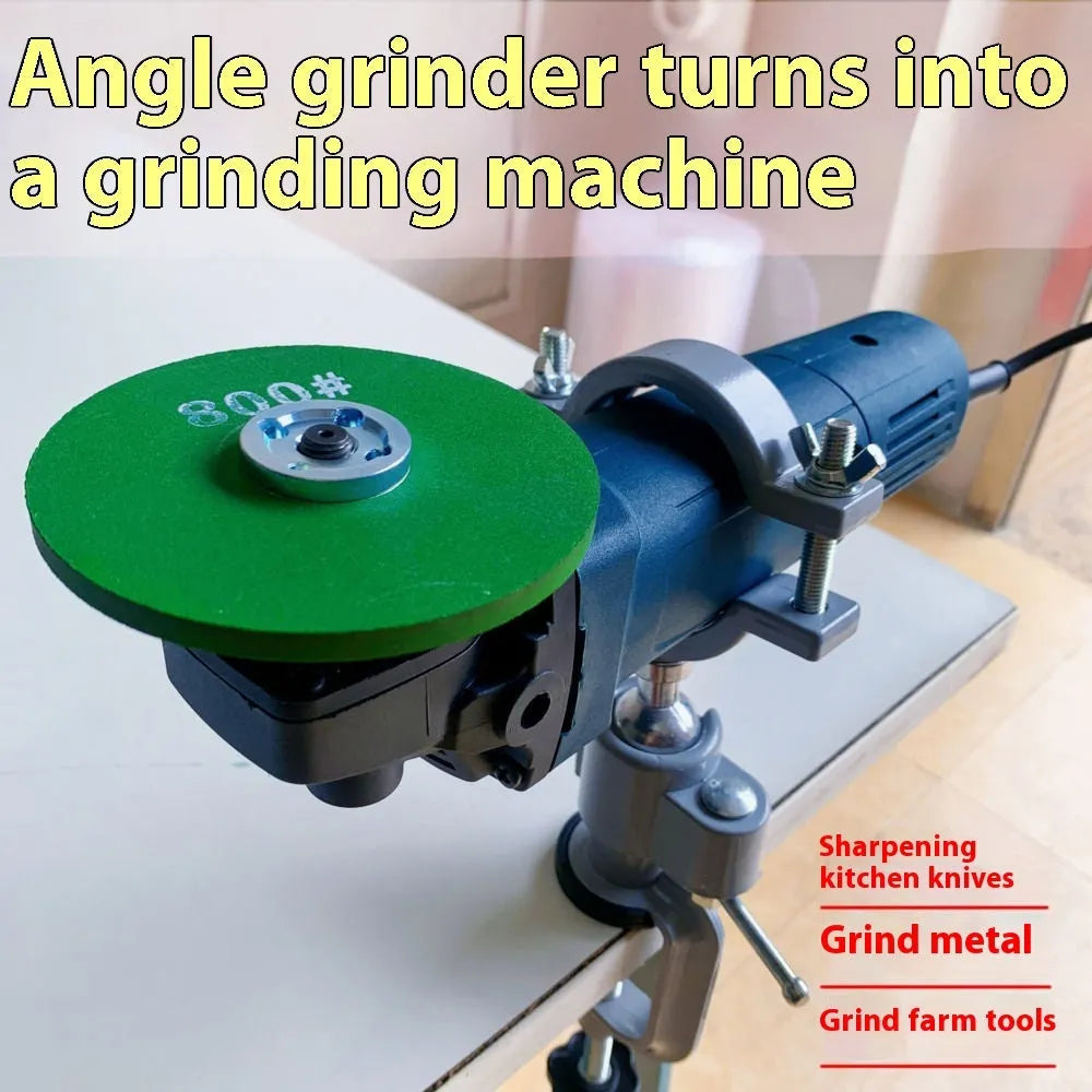 Clamp-on bench vise with a 360-degree rotating head and bracket pliers on a workbench.