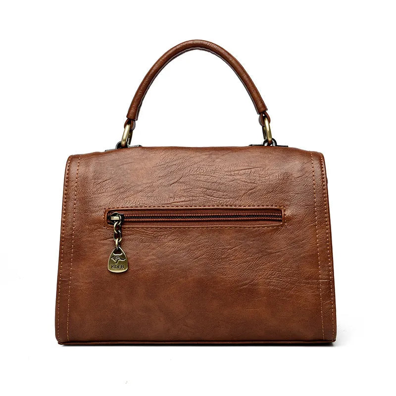 Women's retro style crossbody bag in soft PU leather with sandwich pocket, shown in six colour options