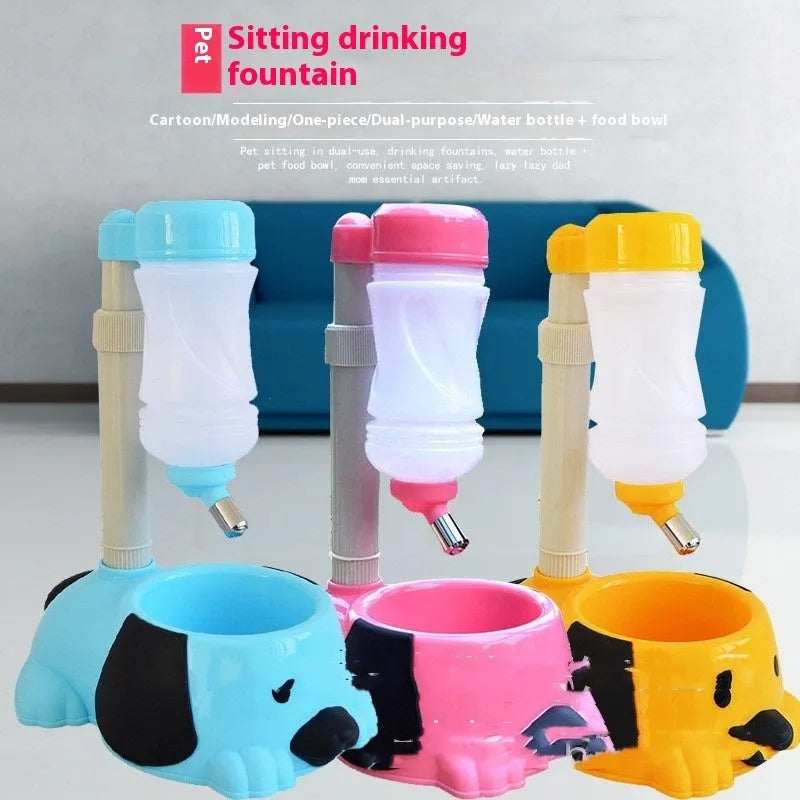 Adjustable-height pet drinking bowl with rod lifting mechanism in blue colour