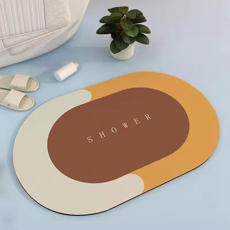 Oval and semicircle super absorbent floor mats in grey, blue, red, khaki colours with non-slip rubber backing