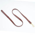 Black PU leather pet traction belt showing length and clip for dog walking