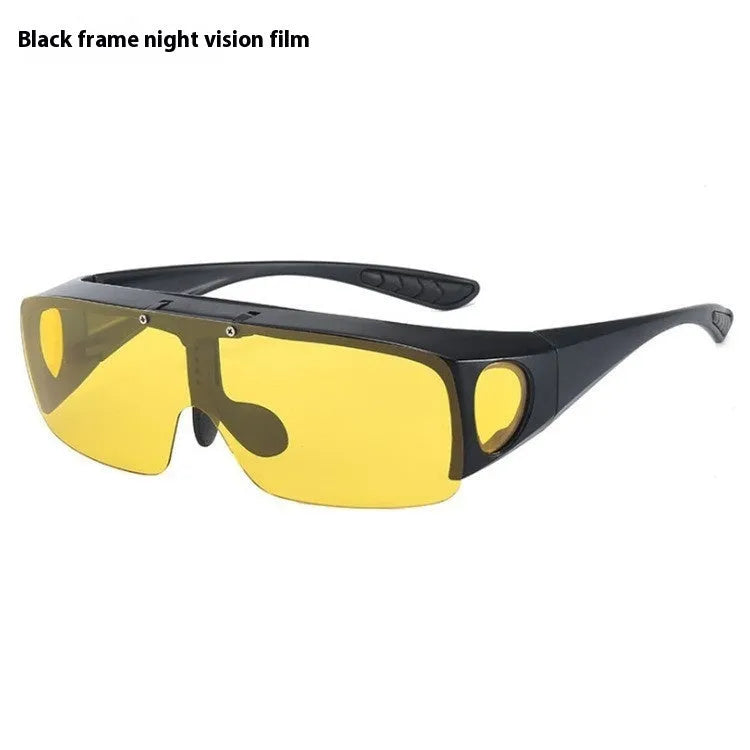 Polarised sports sunglasses with one-piece myopia correction lenses in a dark tint, suitable for cycling and climbing.