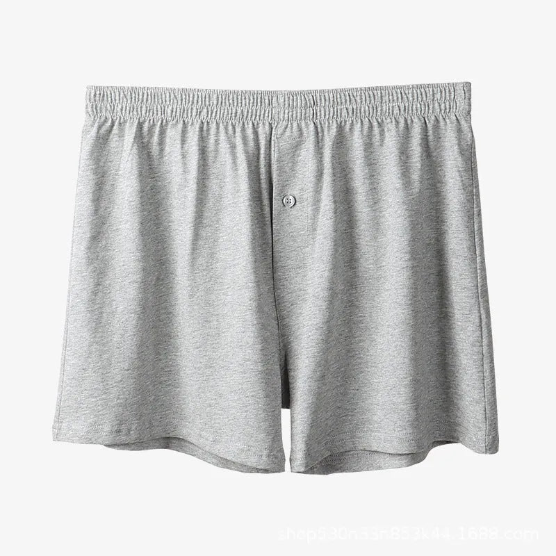 Men's pure cotton boxer shorts in black colour showing loose fit and high waist design