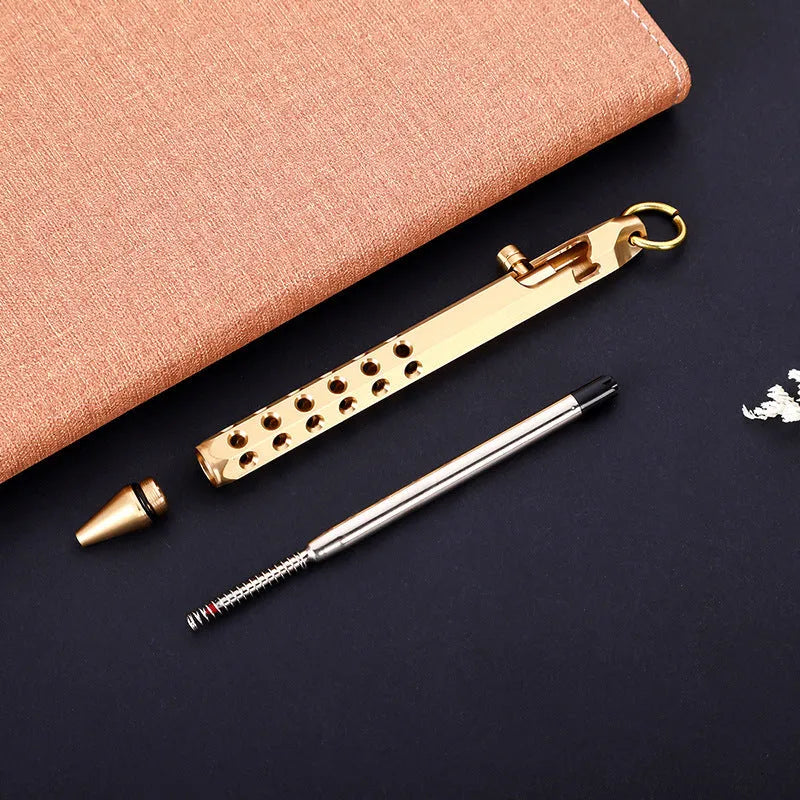 Brass hexagonal bolt action rollerball pen with retro six-angle design