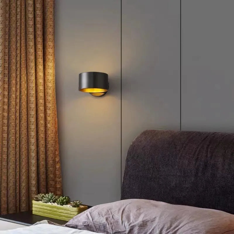 Modern simplicity style copper wall lamp shown in black and gold finish options for living room.