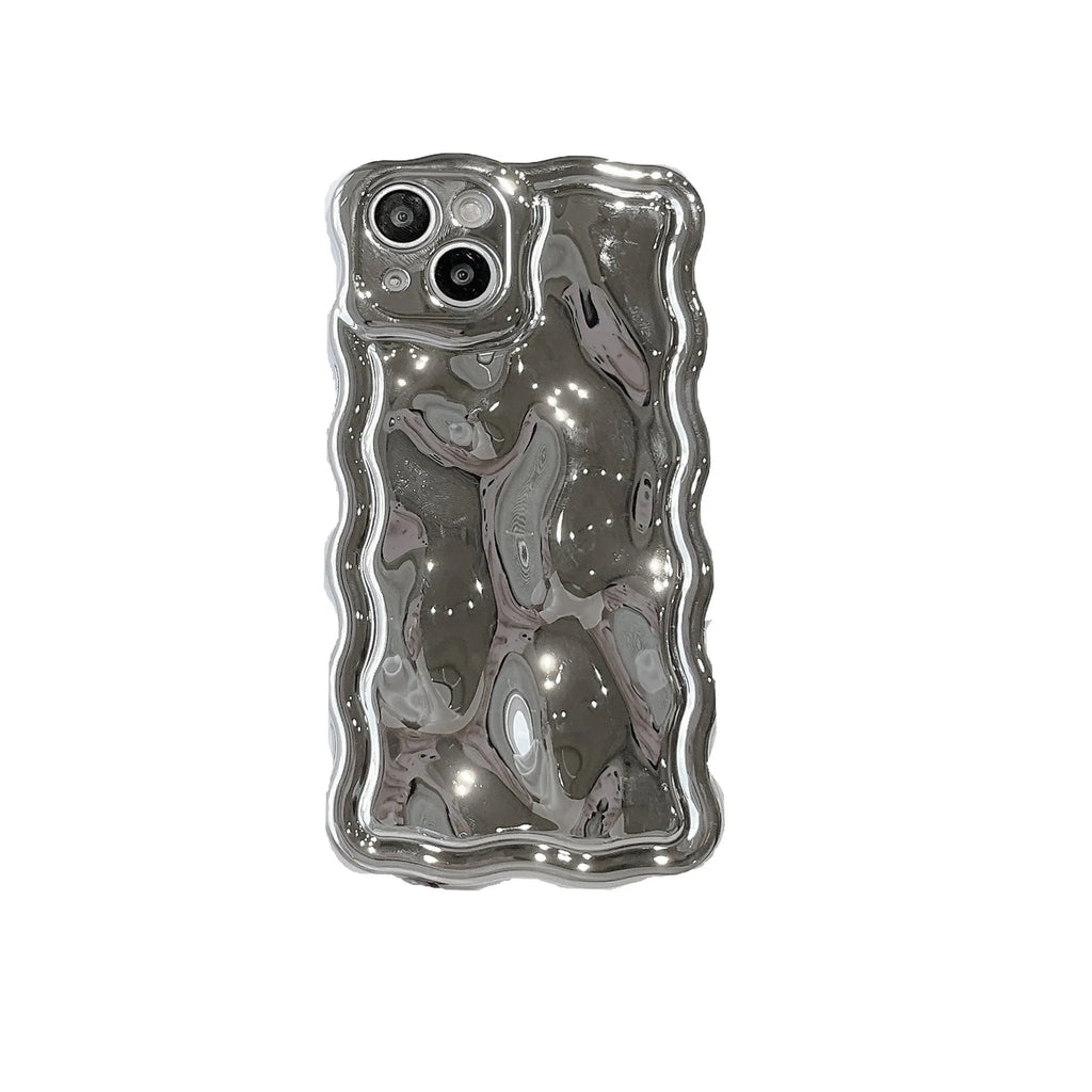 Solid colour electroplated water ripple TPU phone case for iPhone, silver gray, all-inclusive design