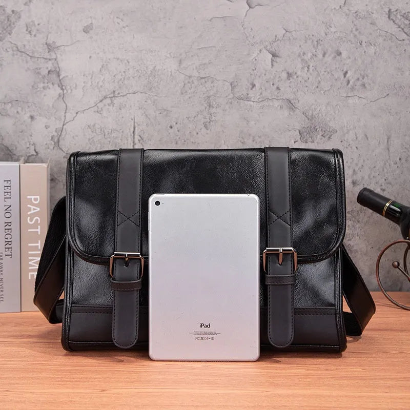 Black Korean style men's anti-theft commuter backpack made from PU material