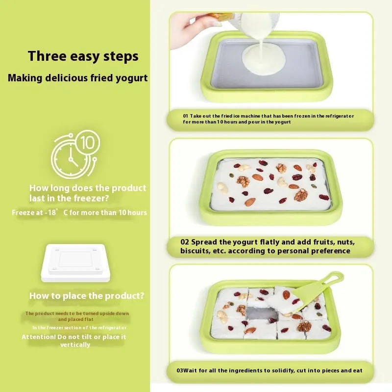 Compact DIY fried yoghurt machine for homemade frozen desserts in green, pink, rose red, or white.