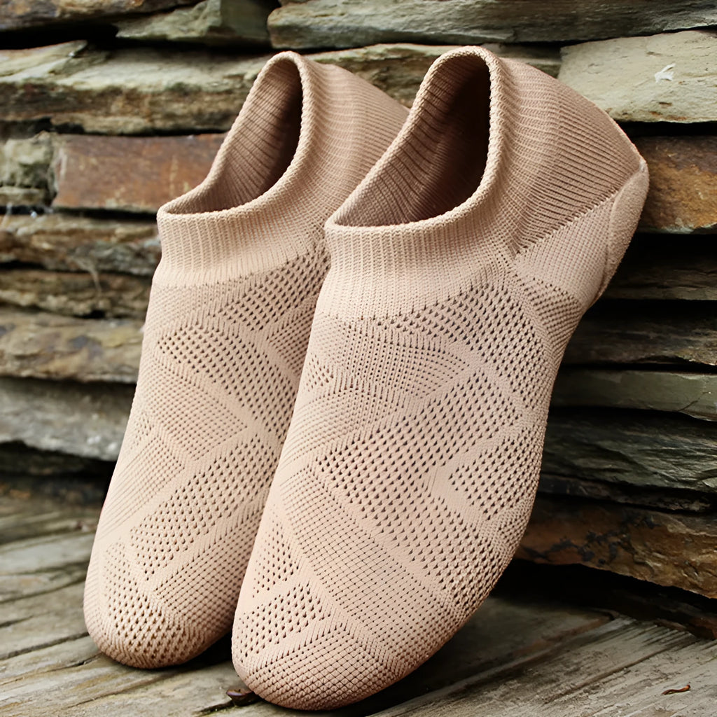 Camel coloured Latin dance shoes with cotton mesh upper and leather sole for unisex adult wear