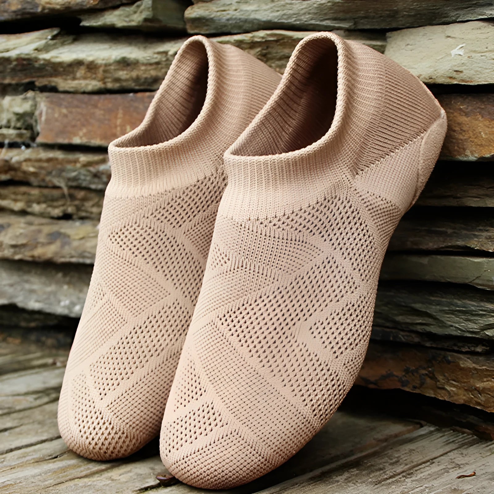 Camel coloured Latin dance shoes with cotton mesh upper and leather sole for unisex adult wear