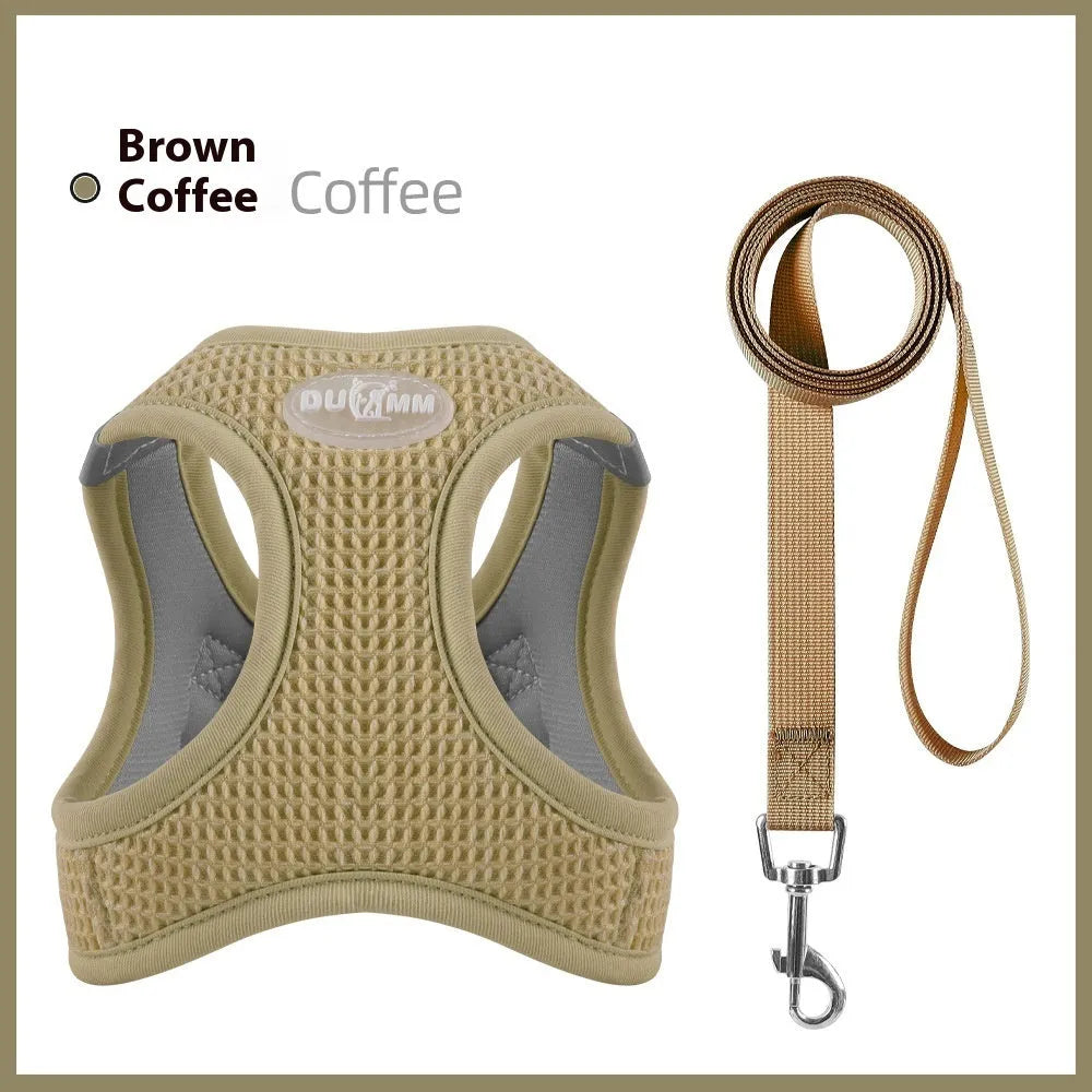 Brown waffle texture cloth cat harness with chest strap and adjustable sizing
