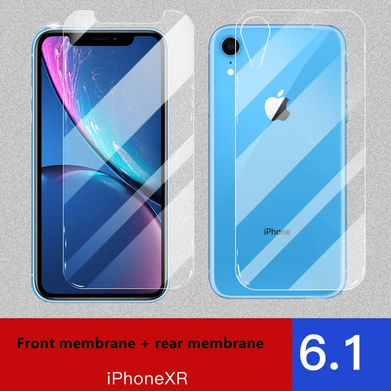 Tempered glass screen and rear protector for Apple iPhone models.