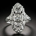 Hollow geometric copper ring with diamond studs in electroplated silver finish