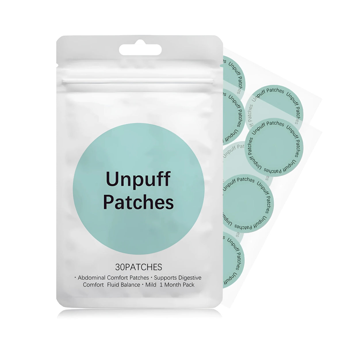 Abdominal comfort patch pack of 30 with mineral oil, vitamin E, lavender extract, and mint extract