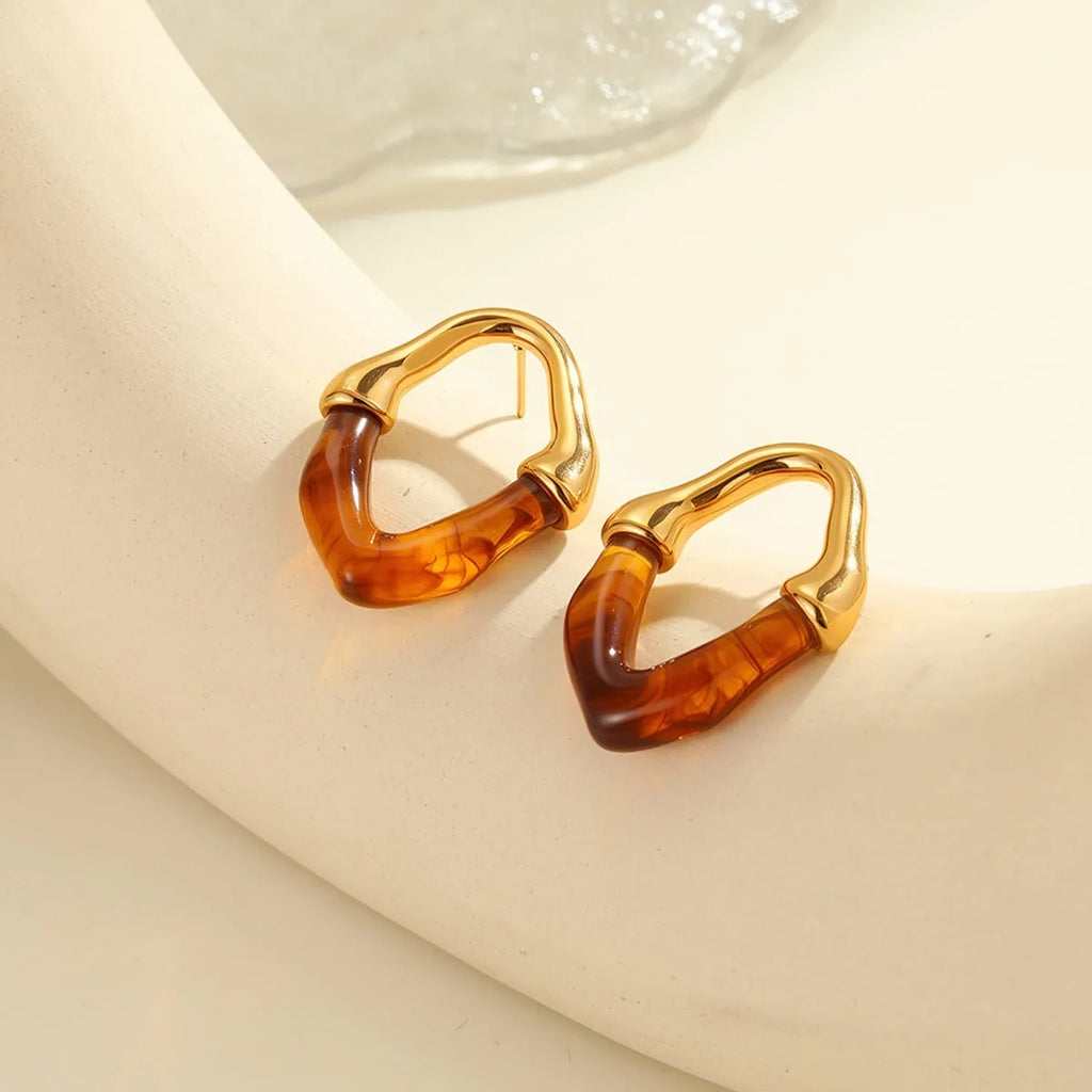 Stainless steel earrings with colour resin stitching and 18K gold plating