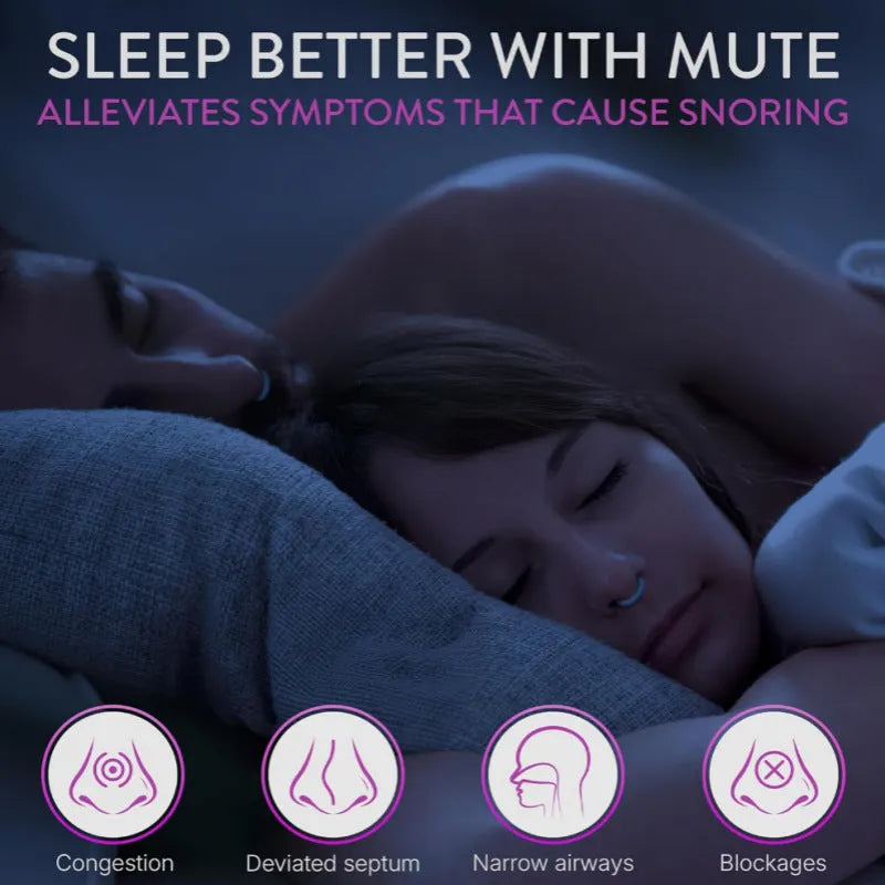 PVC anti snoring nasal dilator in purple, green, red, and blue, with one boxed snoring stopper