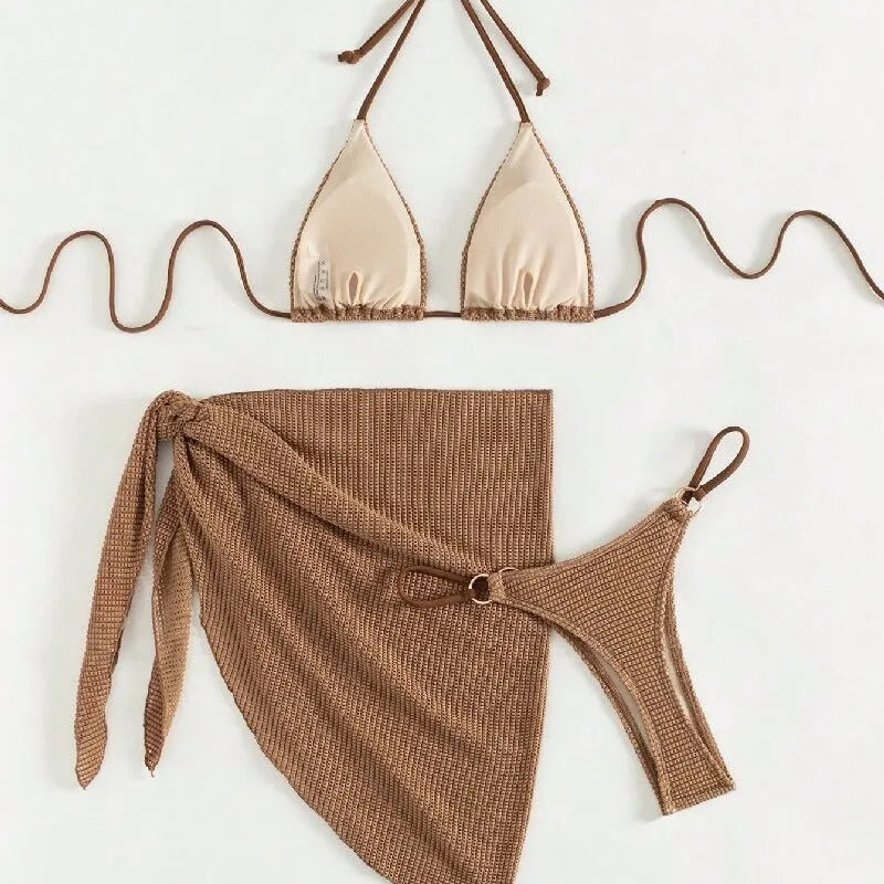 Women's two-piece sleeveless swimsuit with chest pad in colour FF1522, including top, pants and skirt
