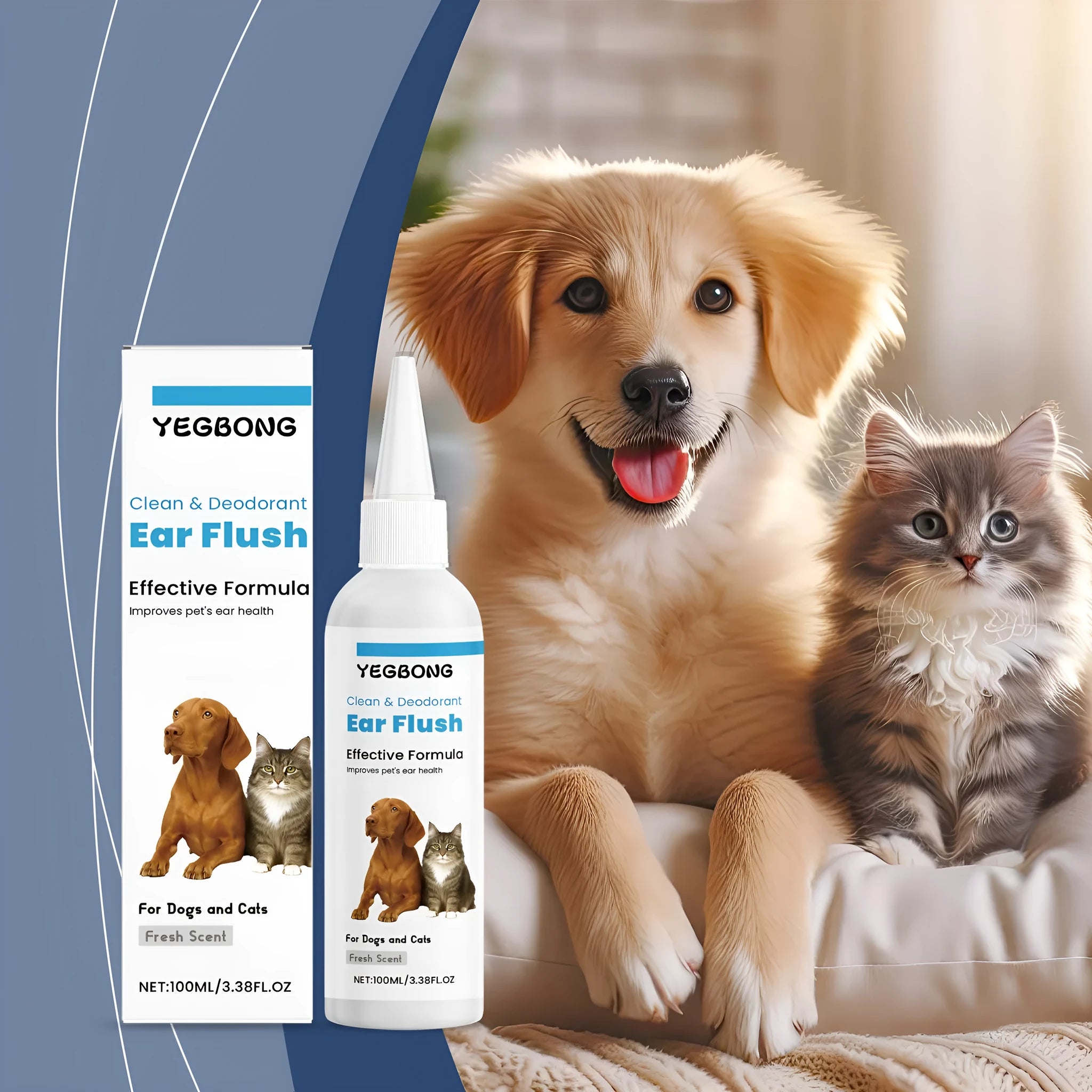 100ml bottle of gentle ear cleaner solution for cleaning wax from dog and cat ears.