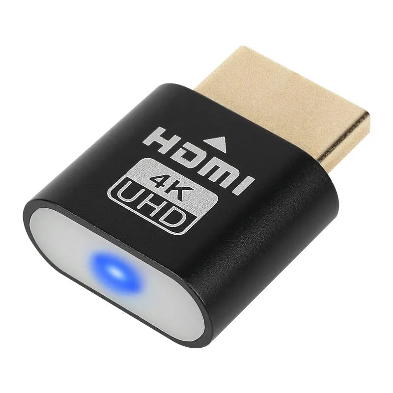 Graphics card virtual display dongle with HDMI or DP connector in black, gold, or silver finish.