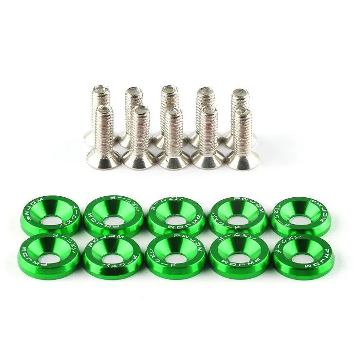 Car modification gasket screw bolt washer kit showing eight anodised colour options for engine bay customisation