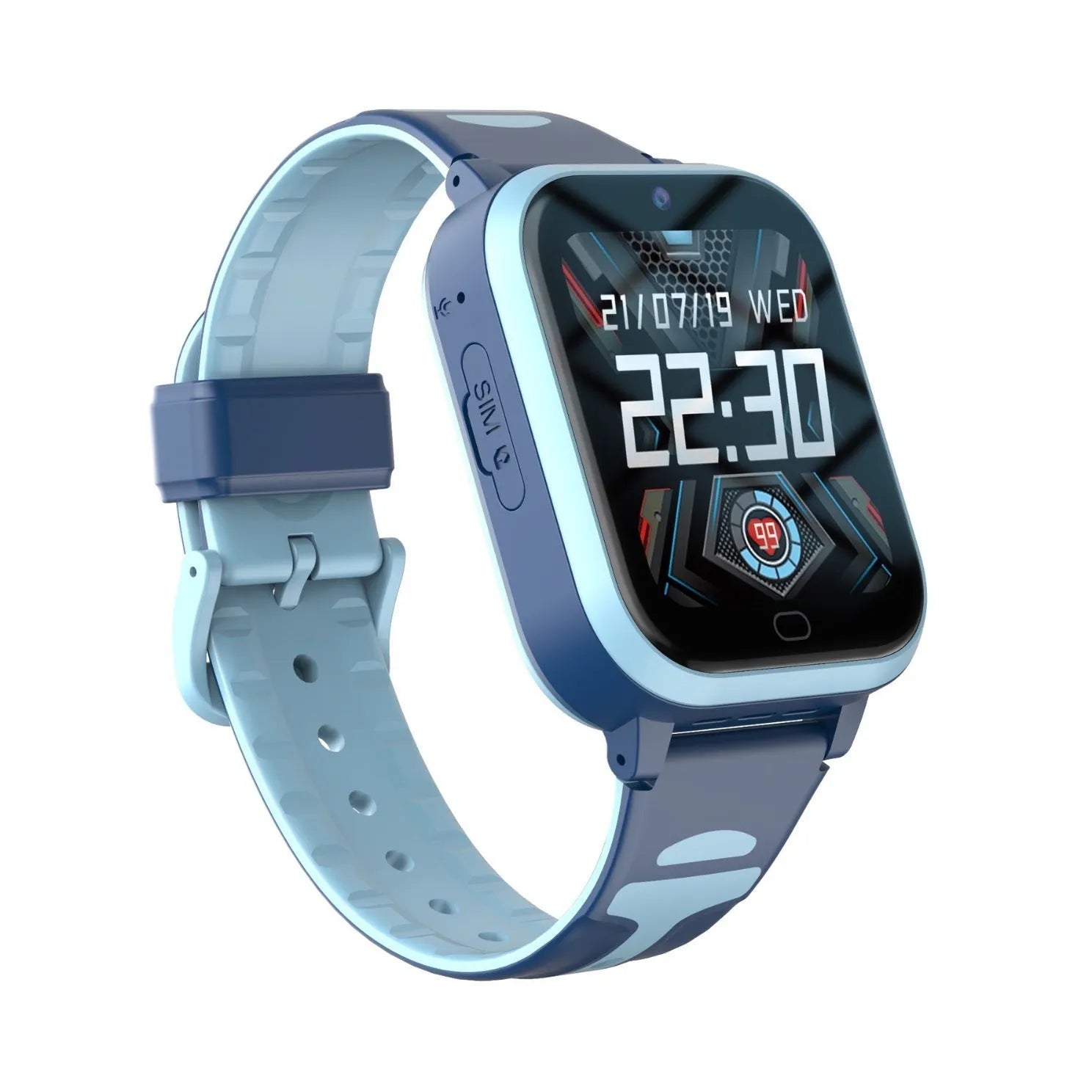 Child smart watch with 1.83-inch screen in black, blue, and pink colours showing video call function