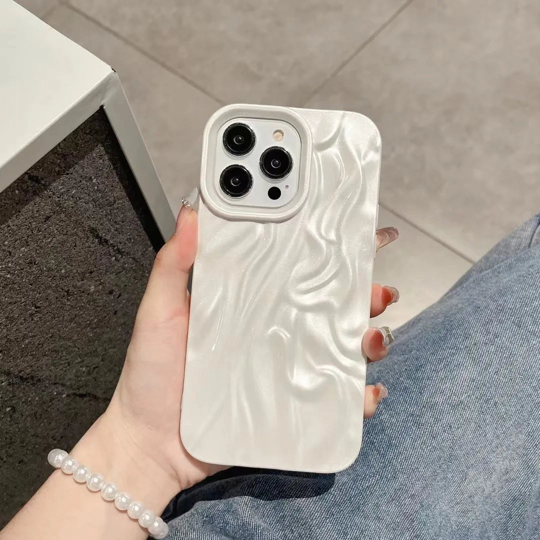 White water-ripple TPU phone case with all-inclusive shape for iPhone 11 to 17 Pro Max