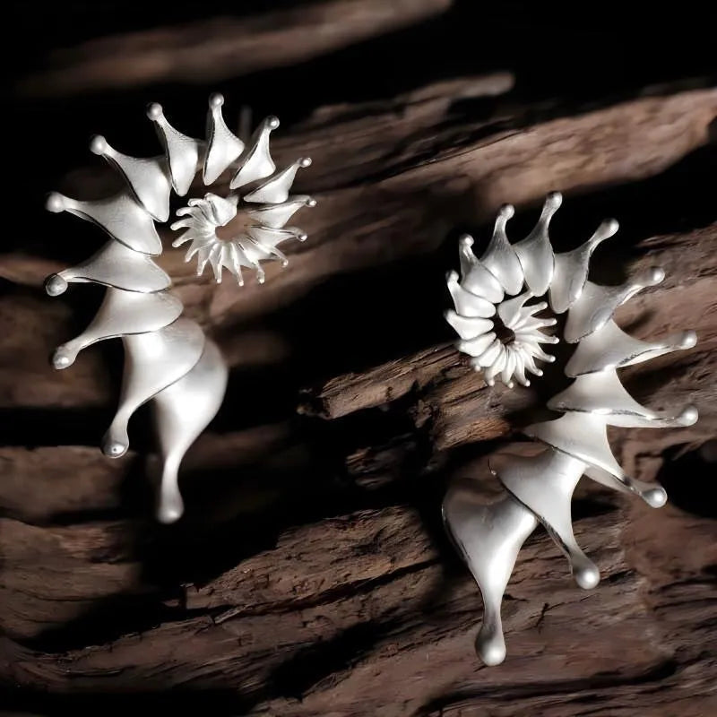 Alloy conch stud earrings with three-dimensional matte electroplated finish and irregular shape