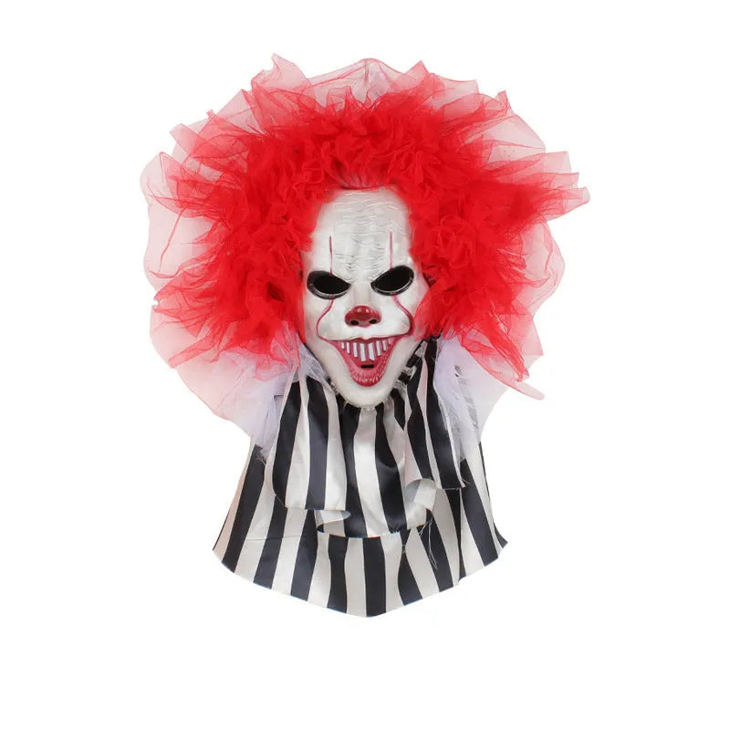 Red clown Halloween wreath decoration made from cloth with character pattern for door or wall hanging