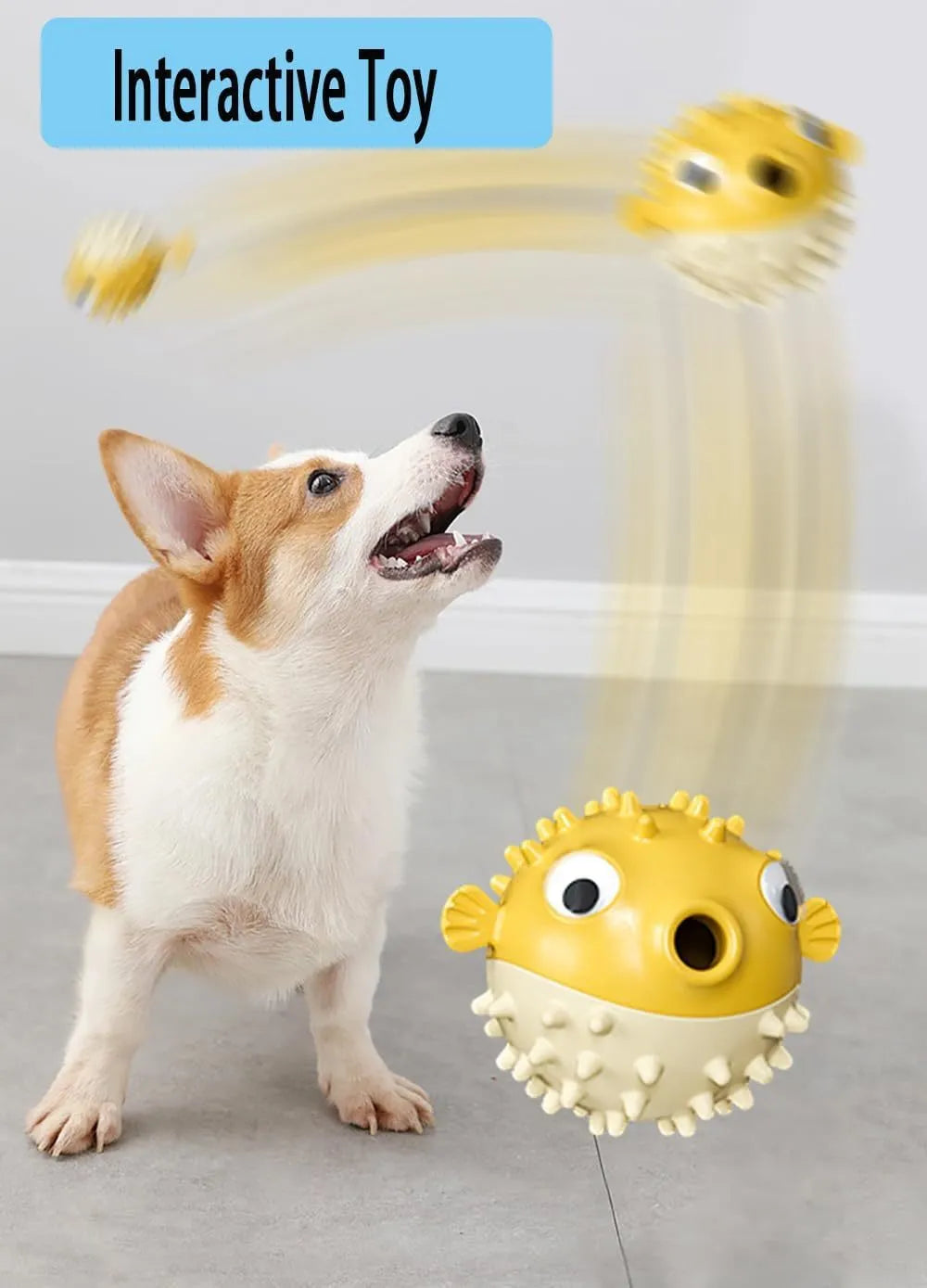 Green fish-shaped interactive dog chew toy with textured surface for treat dispensing
