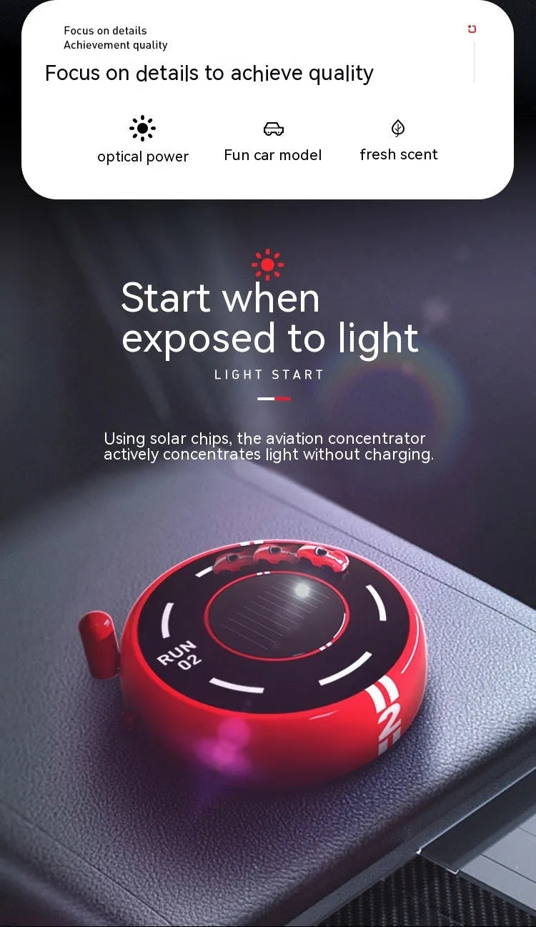 Round solar-powered car aromatherapy decoration in black, red, or white colours