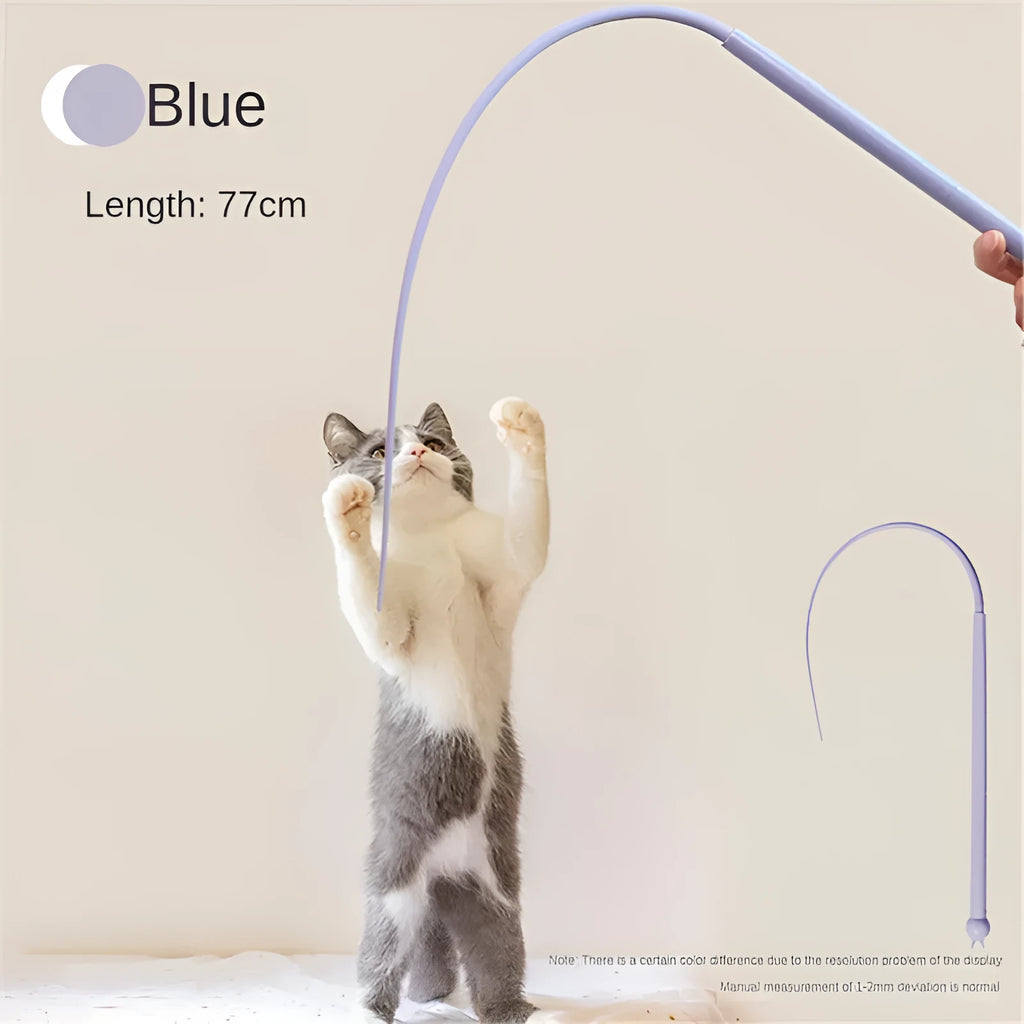 Blue simulated mouse tail cat toy with ABS cat head and long silicone tail for interactive play