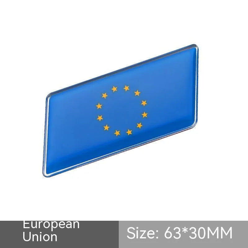Aluminium national flag car sticker badge, parallelogram shape, 6.3 by 3 cm, for rear bumper.