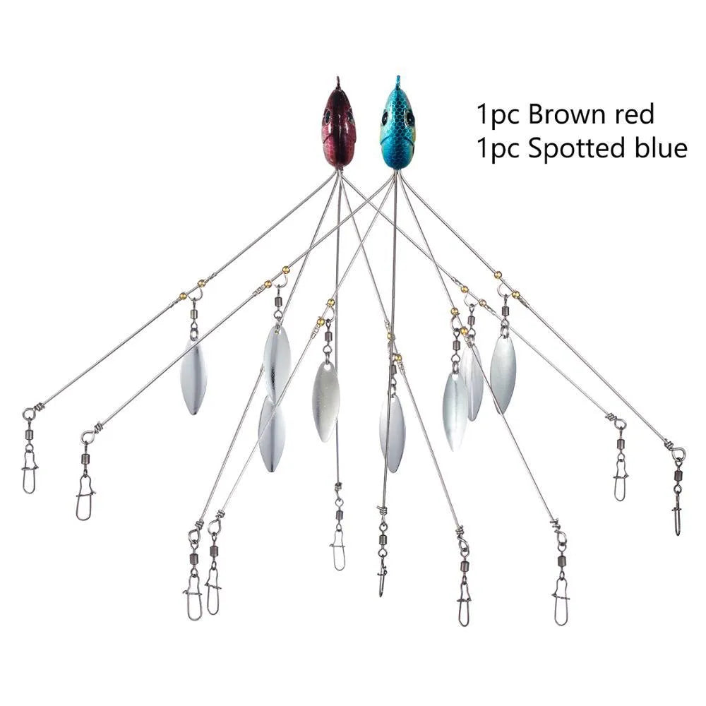 Bassdash umbrella fishing lure rig with 5 swivels and rotating metal sequins in green colour