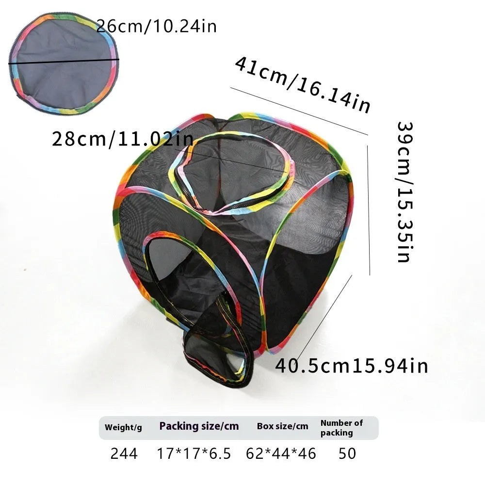 B18319 mesh model foldable cat cage showing five shape variations: square, long straight, tent, tee, and hexagonal