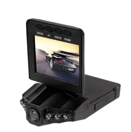 H198 black car DVR dash camera with 2.4-inch screen for HD and night vision recording.