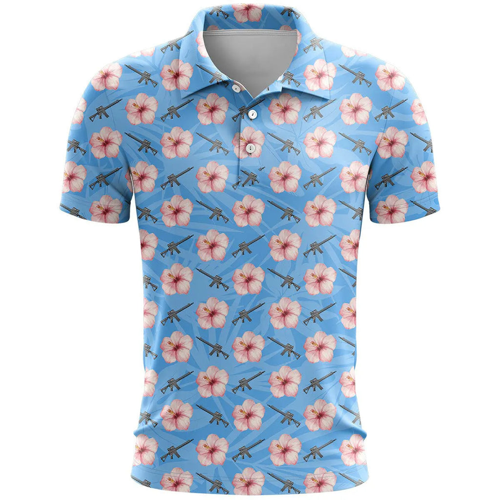 Man's loose-fit 3D printed short sleeve T-shirt in bird eye cloth polyester, showing colour and pattern detail.