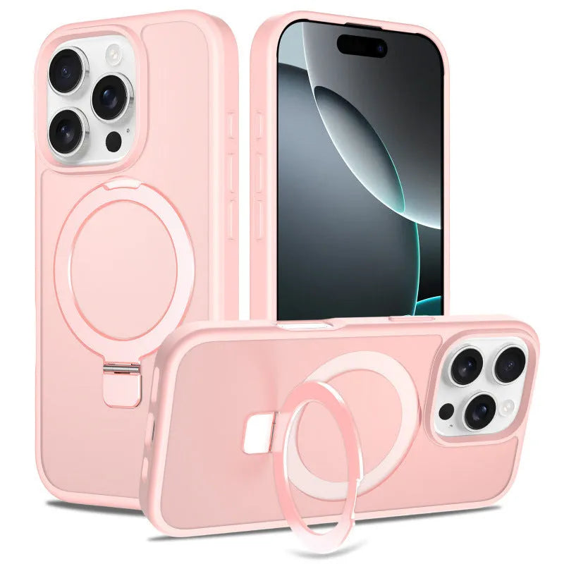 Magnetic drop-resistant phone case for iPhone 17 series with invisible bracket, black colour, TPU PC material
