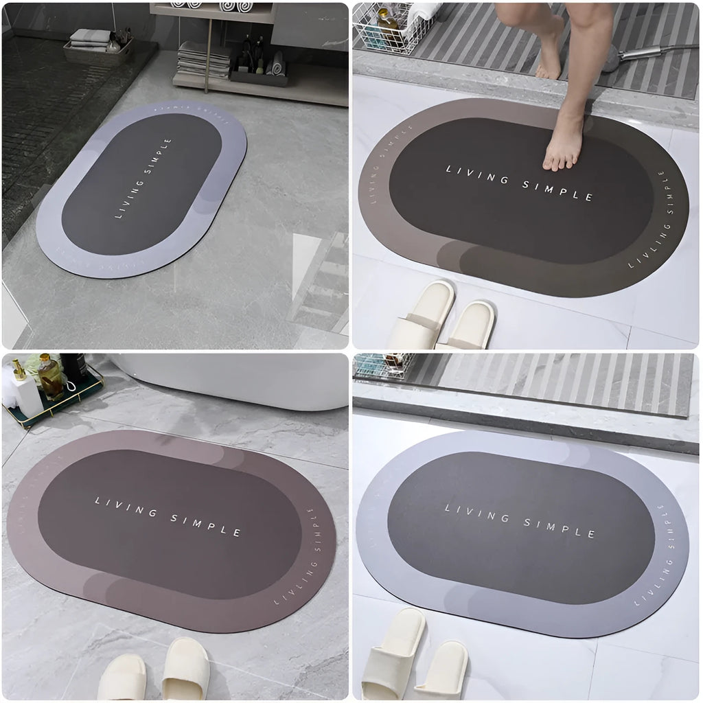 Oval and semicircle super absorbent floor mats in grey, blue, red, khaki colours with non-slip rubber backing