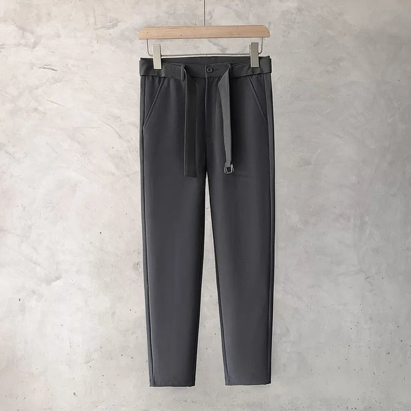Boys slim straight wool trousers with tapered fit and belt loops in business casual styling