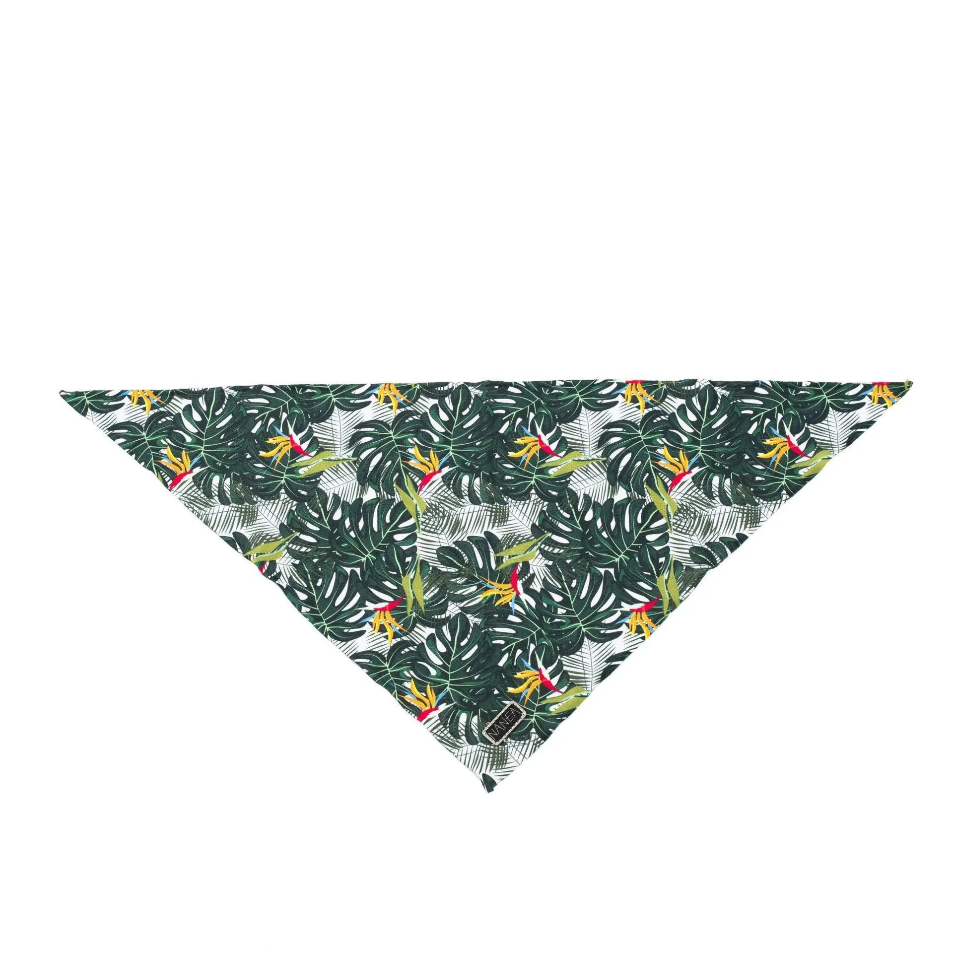 Six-piece adjustable cloth dog harness set with collar, lead, waste bag, bow, and triangular scarf.