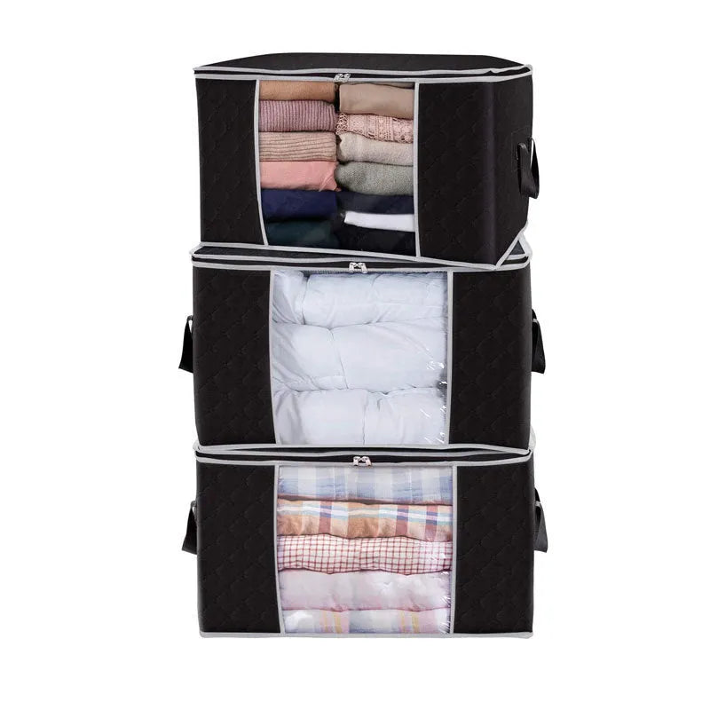 Non-woven fabric storage organiser bag for quilts and clothes in beige colour.