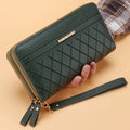 Women's long double zipper wallet in PU leather with multiple card slots – 19cm length, 10.5cm width