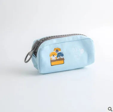 Leather corner animal pencil case in cartoon pattern with zip closure, compact storage for pens and pencils