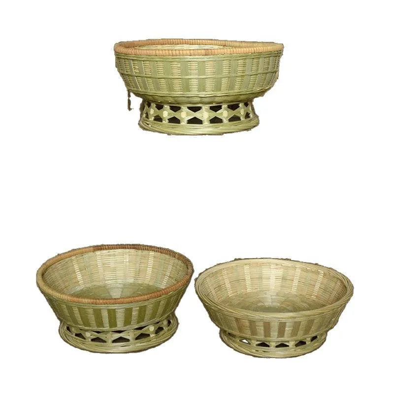 Handmade woven bamboo storage basket in three sizes for household organisation