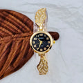 Women's stainless steel watch with round dial, available in gold, golden white, or golden black surface options