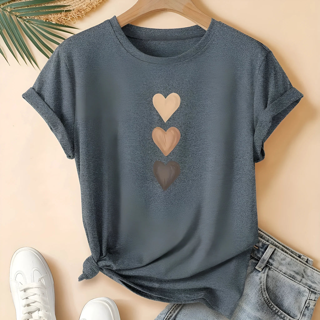 Women's pure cotton art retro T-shirt with drawing print in blue colour
