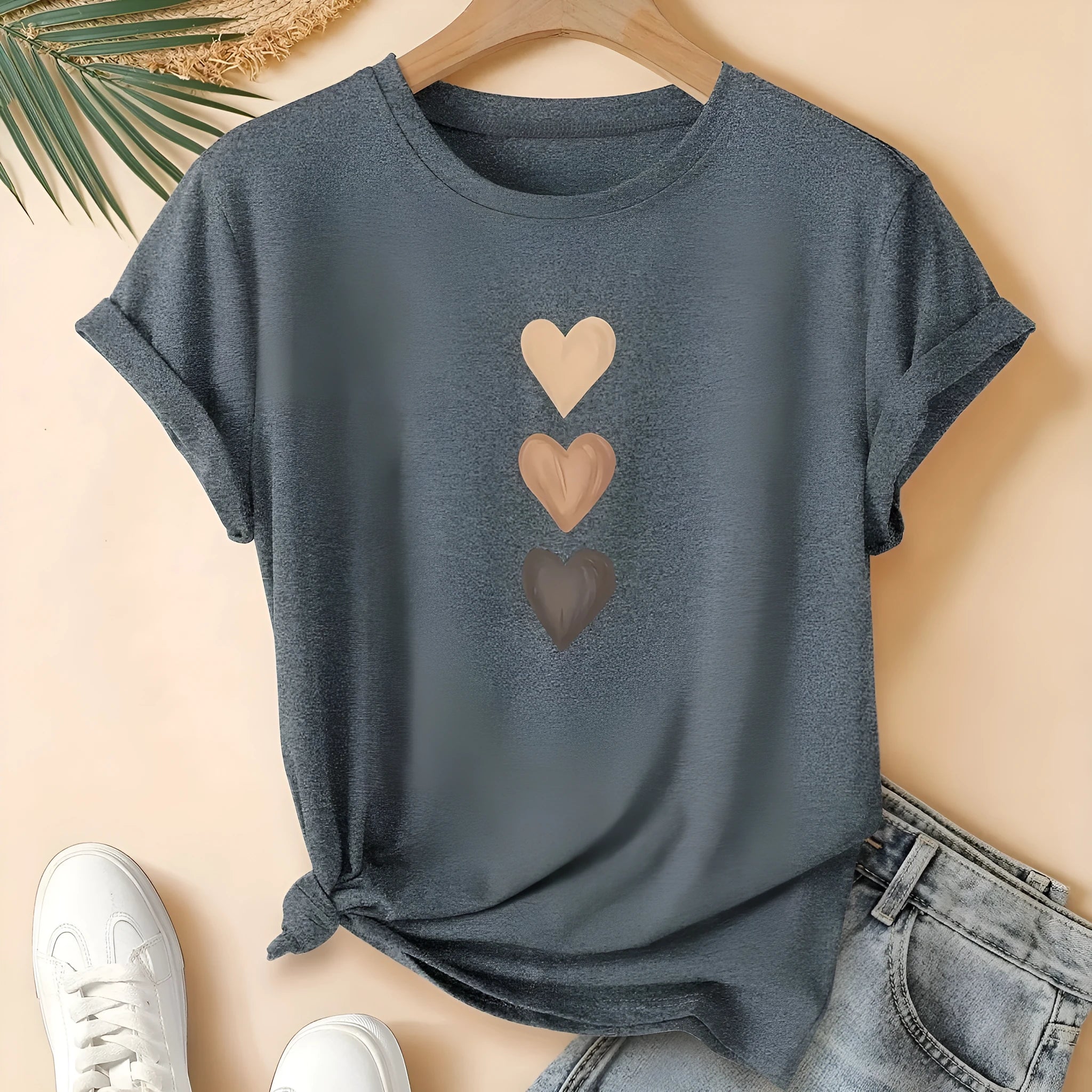 Women's pure cotton art retro T-shirt with drawing print in blue colour