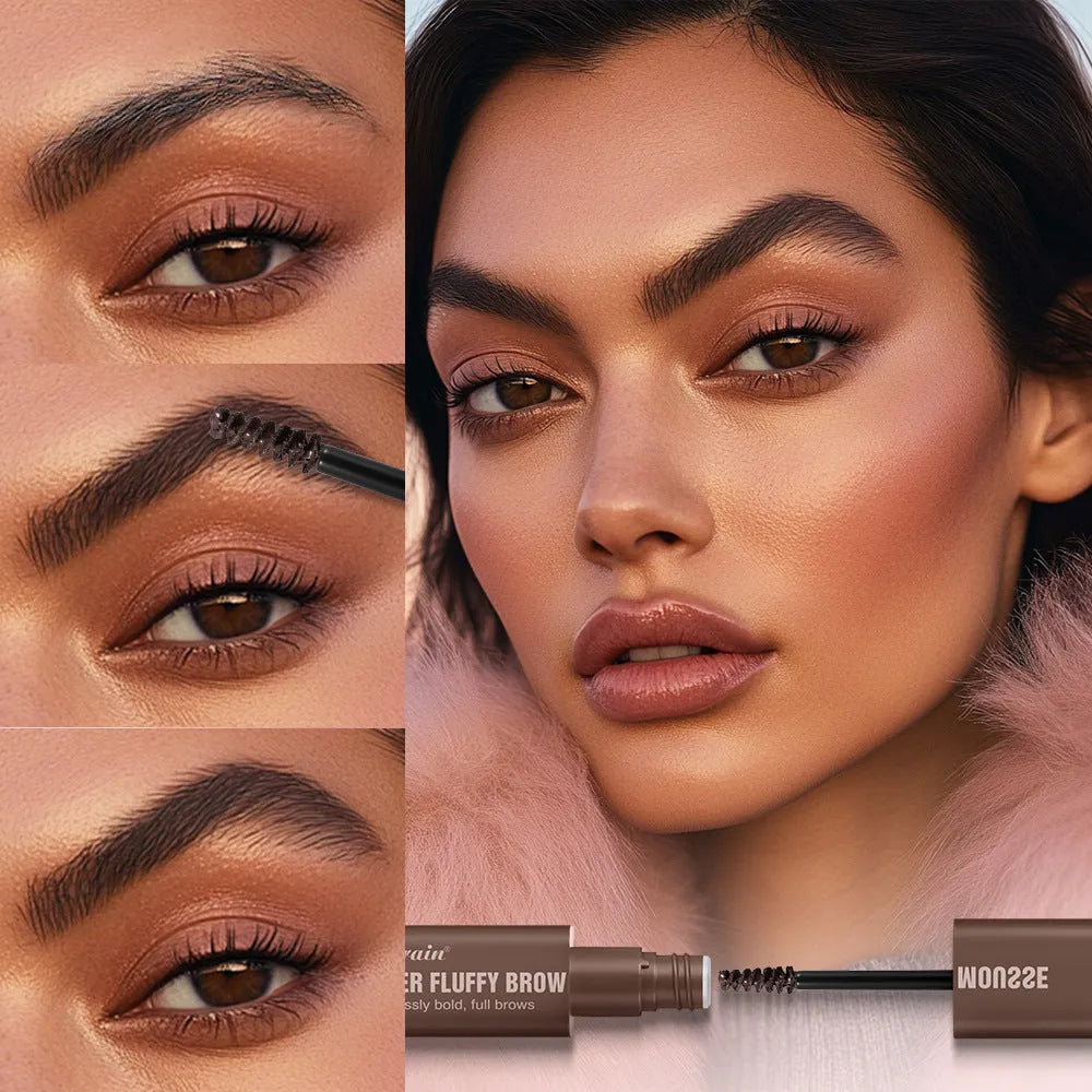 Eyebrow cream packaging showing six colour shade options for brow definition