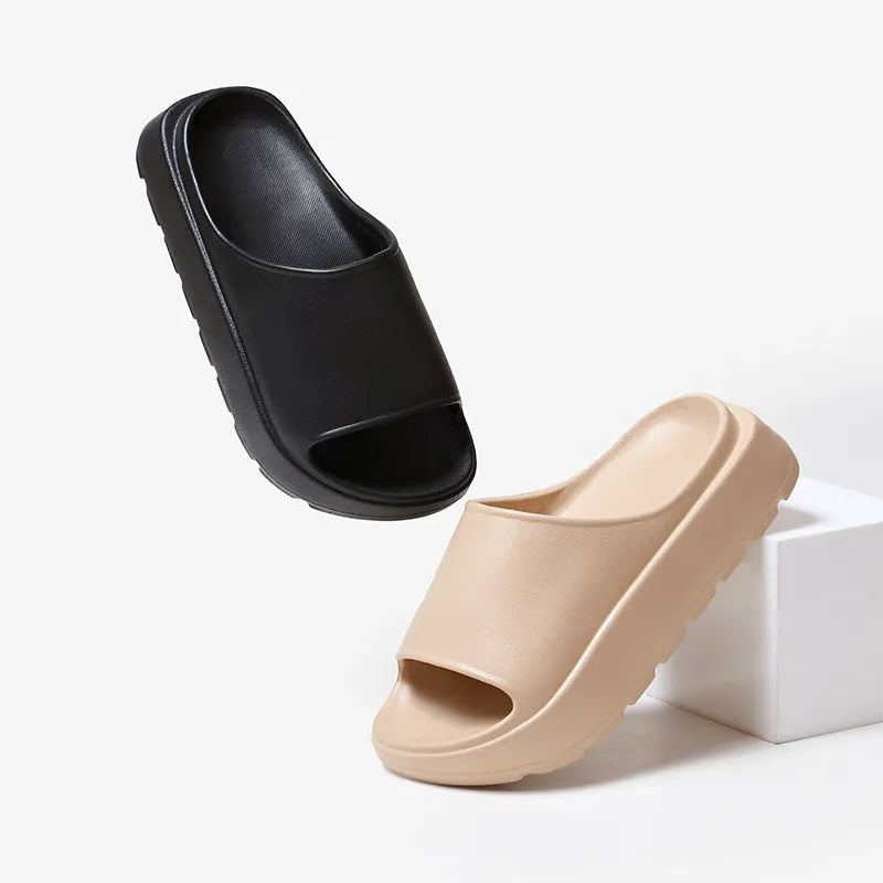 Women's fish mouth slippers with thick 5.5cm sole in beige, black, khaki and rose red colour options