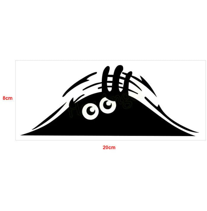 Cartoon peeking peep car sticker in black for scratch and dune cover PET material